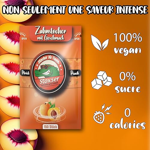 Stoxser Lot de 150 cure-dents au goût pêche, révolution gustative, goût cure-dents, pas de chewing-gum, aide au dentifrice, détartrant, fil dentaire, sans sucre - Nail Gallerys