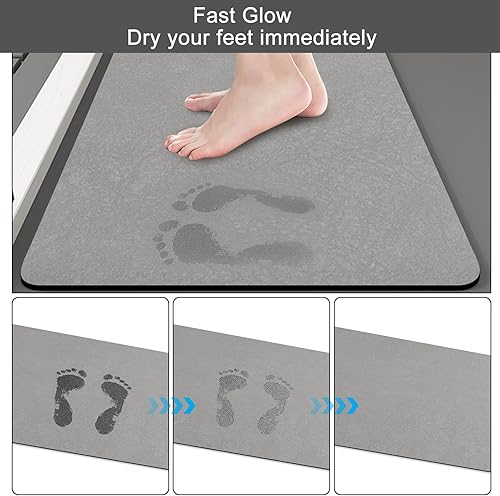 Tapis de Bain AntidéRapant, RISVOWO Salle de Bain Absorbant, 40x60CM Tapis Salle de Bain Diatomite, Doux Tapis Douche SéChage Rapide, Microfibre Tapis Absorbant Vaisselle, Gris - Nail Gallerys