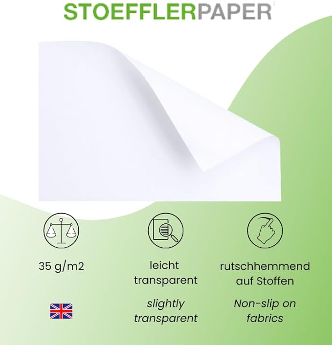Stoeffler Rouleau de papier à patron 91,4 cm x 70 m - 35 g/m² transparent - Variété 111-35 - Infroissable - Antidérapant - Pour le découpage, la couture, le bricolage - Papier spécial Stoeffler - Nail Gallerys