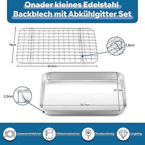 Onader Plaque de cuisson rectangulaire en acier inoxydable avec grille de refroidissement - 40,5 x 30,5 x 2,5 cm - Passe au lave-vaisselle et durable - Nail Gallerys
