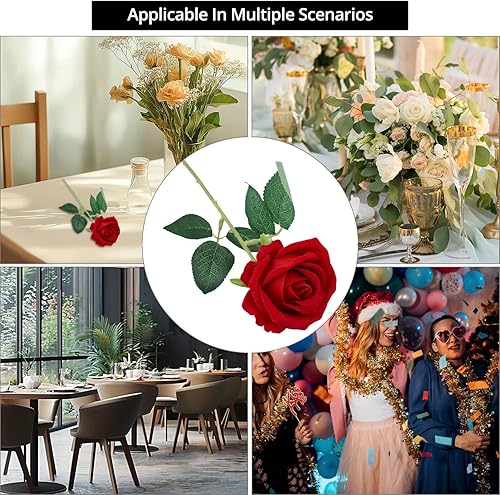 QWORK® 12 pièces Roses artificielles, Roses Rouges, Fleurs artificielles avec Longues tiges en Plastique pour Mariage, décoration d'intérieur - Nail Gallerys