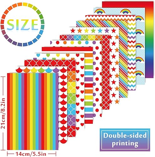 Whaline Lot de 60 feuilles de papier coloré arc-en-ciel avec motif cœur, étoile et vague pour scrapbooking et origami - Format A5 - Papier décoratif pour la fabrication de cartes Gay Pride - Nail Gallerys