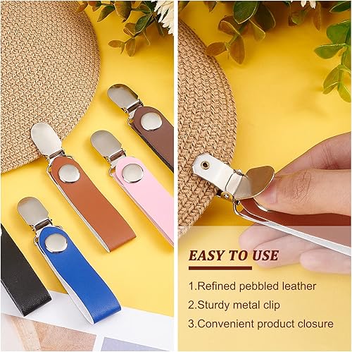 PH PandaHall 8pcs Pinces à Chapeau pour Le Voyage, 8 Couleurs Pince à Chapeau en Cuir PU Clip Porte-Chapeaux pour Sac à Main et Sac à Dos Clip pour Chapeau à Bec de Canard Compagnon de Chapeau - Nail Gallerys