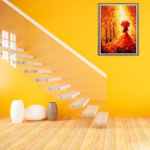 Bimkole 5D Diamond Painting DIY Kits Beauté D'automne, Feuille D'érable Femme Broderie Diamant Kits De Broderie Au Point De Croix Strass Rond Résine Peinture Décor à La Maison, (30x40 cm) - Nail Gallerys