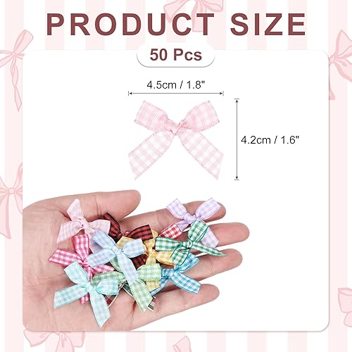 sourcing map Lot de 50 mini nœuds en ruban vichy de 4,5 cm en tissu satiné pour loisirs créatifs, gâteaux, couture, mariage, anniversaire, emballage de fête, décoration de Noël, rose et blanc - Nail Gallerys