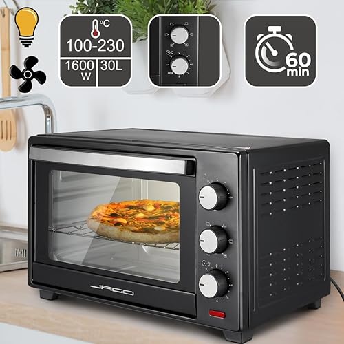Jago® Mini Four Electrique - avec Convection, 30 Litres, 5 Modes, 100-230º, 1600W, Acier Inoxydable, Portable - Mini Foyer Chaleur Tournante, Cuisinière Posable - Nail Gallerys