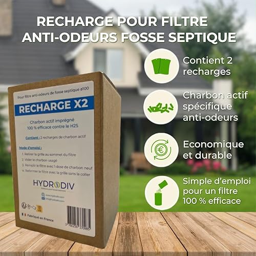 HYDRODIV - Recharge Filtre Anti-Odeurs Fosse Septique - Pack De 2 recharges - Charbon Actif De Qualité - Fosse Septique Entretien - Installation Facile - Durable - Fabriqué En France - Nail Gallerys