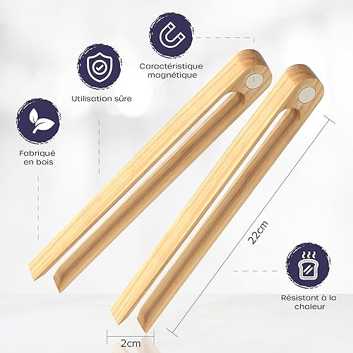 Pinces en bois de bambou, pinces à grille-pain, bâtonnets de cuisson pour salades, barbecue, grillades, cuisson, pâtisserie, friture, pâtisserie, pains, bagels et friandises (lot de 2) - Nail Gallerys