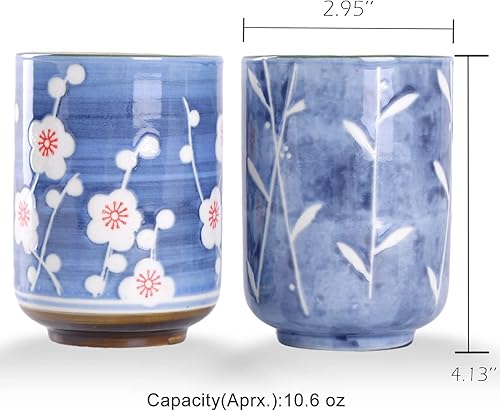 WHJY Lot de 2 tasses à thé transitoire en céramique de style chinois/japonais sans poignée, motif fleurs de cerisier et paille en ciel bleu 283,5 g - Nail Gallerys