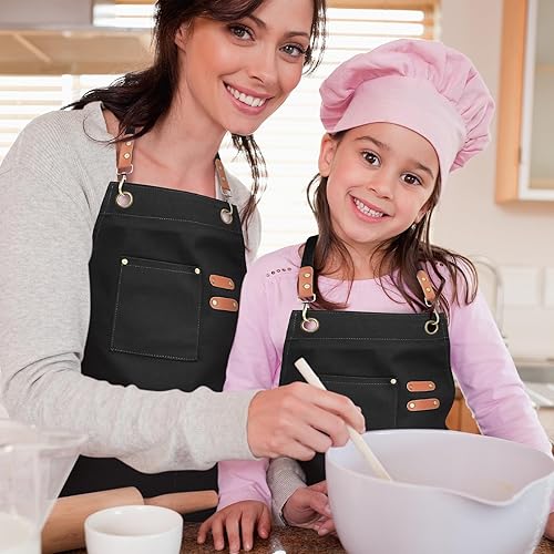 GHKLNY Tablier unisexe avec grandes poches, en toile de coton avec dos croisé, tablier de travail réglable, taille enfant à adulte - Nail Gallerys