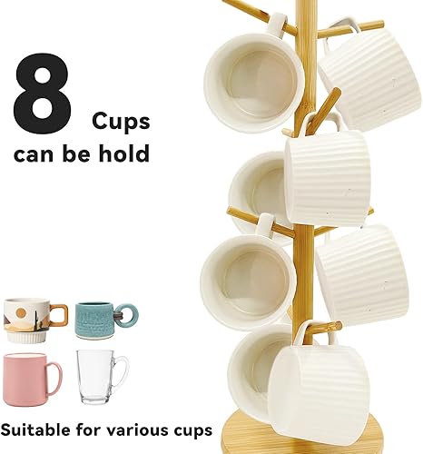 SNAIL GARDEN Porte-tasses avec 8 crochets, arbre à tasses à café avec autocollant antidérapant, arbre à tasses en bois, arbre à tasses pour cuisine, salon, chambre à coucher, comptoir - Nail Gallerys