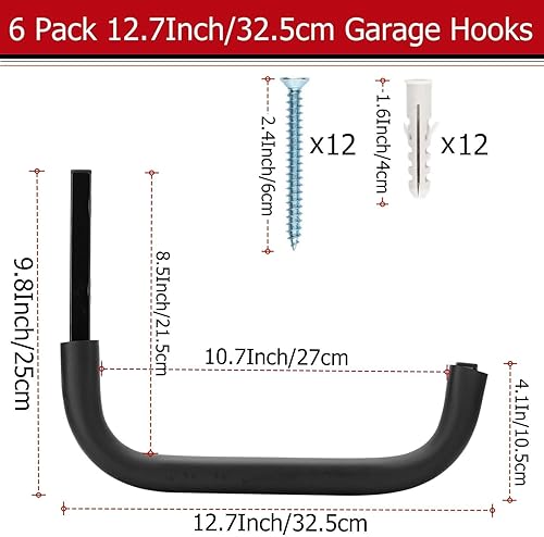 Crochets de rangement robustes pour garage, échelle de 31,6 cm, crochet utilitaire mural pour intérieur et extérieur, chaises pliantes, vélos, outils, tuyaux d'eau - Nail Gallerys