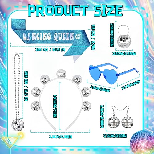 Lot de 6 décorations de fête de la reine dansante, décorations de fête disco pour enterrement de vie de jeune fille, écharpe, cœur, lunettes de soleil tendance, bandeau, boucles d'oreilles, collier et - Nail Gallerys