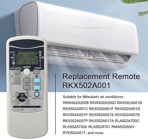 Télécommande de Climatisation RKX502A001 Remplacement pour Mitsubishi Climatisation, Compatible avec Mitsubishi Climatisation RKX502A001B/C/F/G/P/S RKX502A007B/P RKW502A200B/D - Aucun Réglage Requis - Nail Gallerys