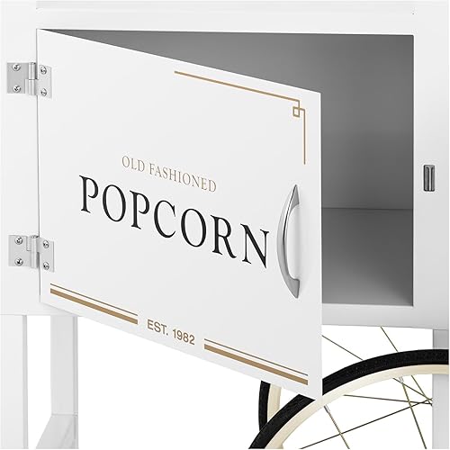 Royal Catering Chariot pour Machine à Popcorn Professionnelle Coloris Blanc & Doré, Tôle d'acier Peinte, 4 Roues, 2 Freins, Compartiment De Rangement Appareil Professionnel Cinéma - Nail Gallerys