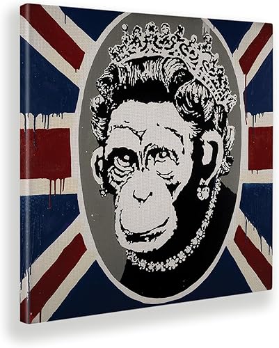 Giallobus - Impression sur toile - Banksy - Reine des singes 2 - Toile à cadre standard - 50x50 - Prêt à accrocher - Peintures pour la maison - Nail Gallerys