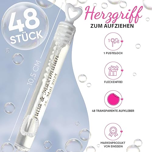 EinsSein personnalisé Bulles de Savon Mariage Lunettes à cœur Blanc 48 pièces | Bulles de Savon avec Autocollant comme Cadeaux invités pour baptême, Anniversaire, fête | Bulles de Mariage | Wedding - Nail Gallerys