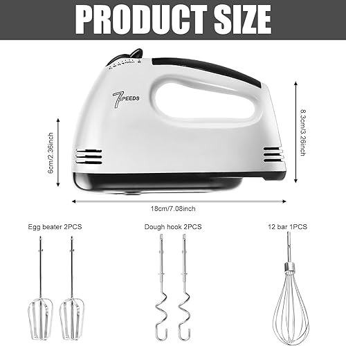 Batteur électrique : batteur à main à 7 niveaux avec 2 fouets et 2 crochets pétrisseurs en acier inoxydable et 1 fouet, fouet électrique avec poignée ergonomique, batteur à main et passe au - Nail Gallerys