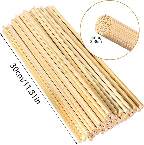 100 Pièces Tige Bois, 30cm x 6mm Baton en Bois Tige Ronde en Bois Batonnets Bois Loisirs Créatifs pour Menuiserie Modélisme Décoration Bricolage - Nail Gallerys