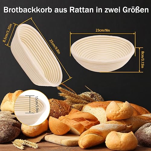 Lot de 2 paniers de fermentation pour la cuisson du pain, ronds et ovales, y compris une brosse en silicone assortie, un jeu de 3 spatules à pâte, un distributeur à pain à cinq feuilles, deux - Nail Gallerys