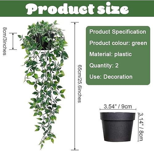 DECARETA 2 PCS Plante Artificielle Tombante en Pot Faux Plante Suspendue Plante Artificielle Tombante Murale Plante Decorative Interieur Plante Plante Decorative Interieur Pot pour Cuisine Salon - Nail Gallerys