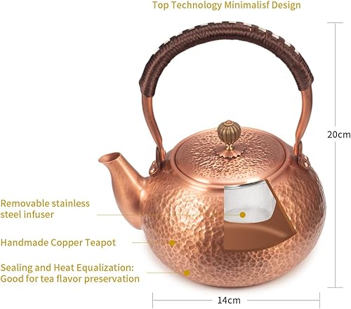 Bouilloire en Cuivre, Théière à Ébullition, Service à Thé Non Revêtu, Capacité : 1,6 L ou 1,2 L (12 Litres) - Nail Gallerys