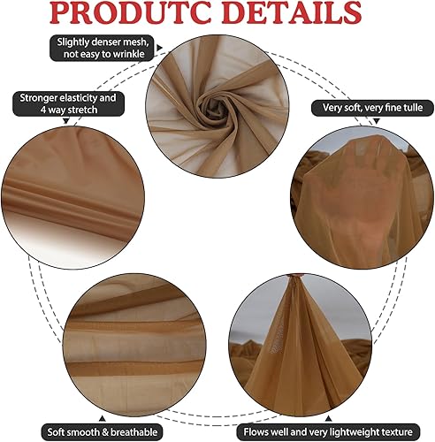 Tissu Power Mesh Super Fin Extensible Dans Les 4 Sens, en Nylon et élasthanne, Maille Transparente, 4,5 Mètres de Long et 152 cm de Large (Nude Foncé) - Nail Gallerys