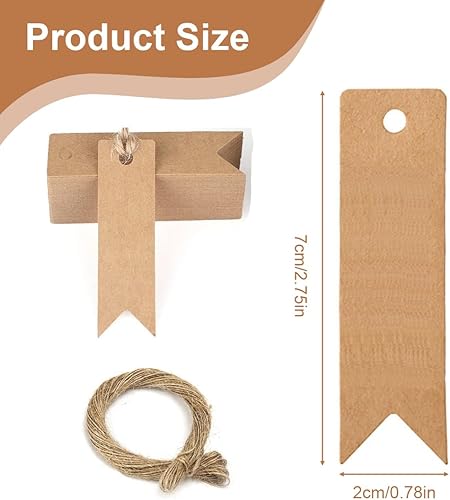 100 pièces 7 x 2 cm étiquettes cadeaux à double face, étiquettes en carton pour mariage, bagages, Noël, art et artisanat - marron - Nail Gallerys