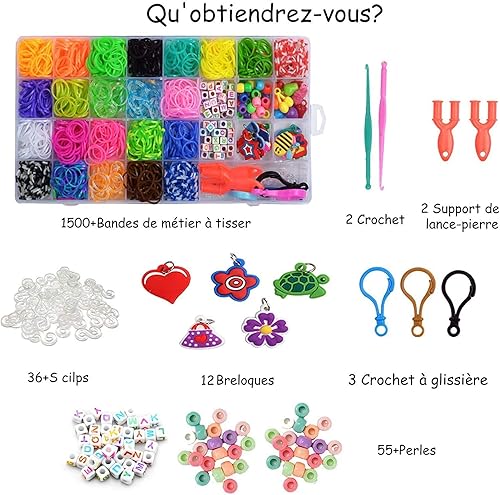 VEGCOO 1600pcs Kit Bracelet Elastiques Fille pour DIY Création de Bijoux,Avec outil à Tricoter - Nail Gallerys