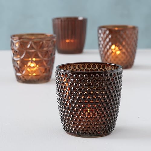 Boltze Marilu 2001878 Lot de 4 photophores pour Bougies Chauffe-Plat, bougeoirs Ø 8 cm, différents Motifs, Forme Ronde, Jaune - Nail Gallerys