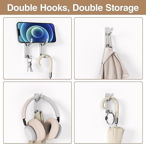 pickpiff Crochets Adhésifs Muraux - Support Mural Résistant 6 kg, Patère Métal Étanche Antirouille, Porte-Manteau Sans Percage, Pour Serviette, Cuisine, Salle de Bain, Porte, Noir, 4 Pièces - Nail Gallerys