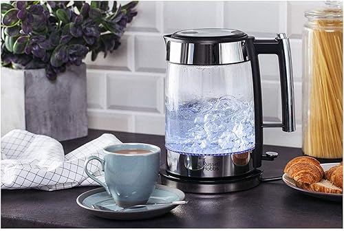 Russell Hobbs Bouilloire Electrique en verre [Elegante & puissante] Elegance (1,7L, 2200 W, Ecoulement parfait, Eclairage LED, Filtre anticalcaire, Ouverture auto., Ergonomique, Base 360°) 23830-70 - Nail Gallerys