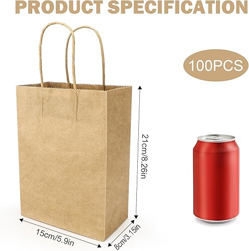 Sac Kraft avec Poignée, 100 pièces Sac Cadeau, Sacs en Papier Marron, Sac Cadeau Kraft, Sac de Courses/Emballage cadeau pour Anniversaire, Noel, Mariage, Brun, 21x15x8CM - Nail Gallerys