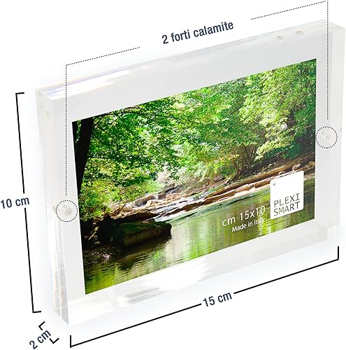 Plexismart Cadre photo 15 x 10 x 2 cm en plexiglass - Cadre photo de table avec fermeture magnétique - Fabriqué en Italie, transparent - Nail Gallerys