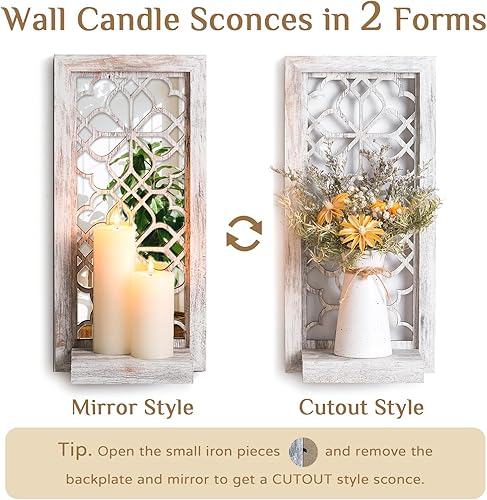 Walasis Lot de 2 bougeoirs muraux décoratifs en miroir blanc délavé pour petit vase, bougies piliers - Nail Gallerys