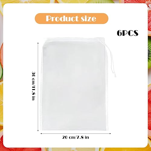 XQMMGO Lot de 6 sacs à lait de noix - 20 × 30 cm - Réutilisables - Avec cordon de serrage - En nylon - Pour fromage, jus de fruits, café, jus de légumes (20 × 30 cm) - Nail Gallerys
