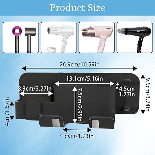 SHAIDOJIO Porte Sèche Cheveux, Support Seche Cheveux en Silicone, sans Perçage Porte Seche Cheveux Mural, Multifonction Porte Seche Cheveux avec Support de Prise et étagère pour Hôtel de Salle(Noir) - Nail Gallerys