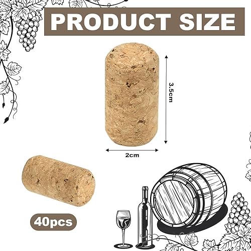 DIKEBAO 40 PCS Bouchon en Liège Naturel, Bouchon Liège Bouteille Vin en Bois Bouchon de Liege Vin en Bois Réutilisable Bouchon Liège Bouteille Boule de Liège Bouchons Cylindrique en Liège, 21 x 40 mm - Nail Gallerys