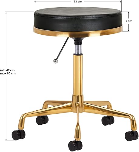 ACTIVESHOP Tabouret cosmétique - Tabouret pivotant en métal et cuir synthétique - Hauteur 47-60 cm - Largeur 33 cm - Tabouret de travail - Tabouret de coiffeur classique - Tufted - Nail Gallerys