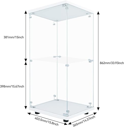 Vitrine en verre avec éclairage LED - Armoire de rangement en verre - Blanc - 2 niveaux avec serrure - Armoire de curiosité - Armoire en verre sur pied pour salon, chambre à coucher, bureau (1 porte - Nail Gallerys