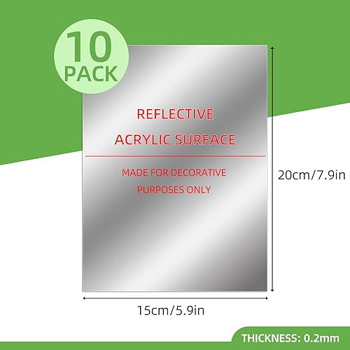 Lot de 10 miroirs muraux sans Cadre, miroirs Flexibles, miroirs à Carreaux Autocollants, miroirs décoratifs muraux en Acrylique DIY sans Verre pour la décoration de la Maison (15 x 20 cm, 0,2 mm) - Nail Gallerys