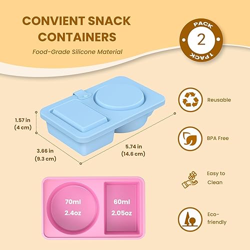 Silicone Snack Conteneurs Avec Couvercles Lot De 2 Mini Boîte à Snacks Réutilisable Contenants à Double Compartiment En-Cas Portable Voyage Bureau - Nail Gallerys