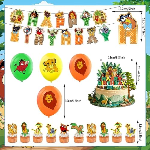 Lot de 32 Ballons de Fête D'anniversaire sur le Thème du Le Roi Lion - Décoration de Fête D'anniversaire D'enfant - Ballon en Latex Avec Bannière Happy Birthday - Pour Garçons et Filles - Nail Gallerys