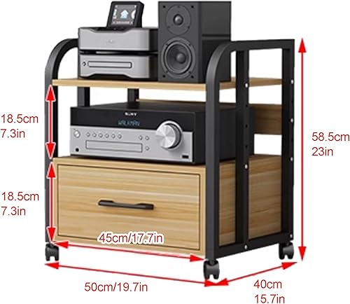 Meuble chaine hifi, Support multimédia AV étagère audio-vidéo support stéréo tour audio console multimédia avec tiroir de rangement pour bureau chambre salon salle d'enregistrement(Pomelo Wood,50*40*1 - Nail Gallerys