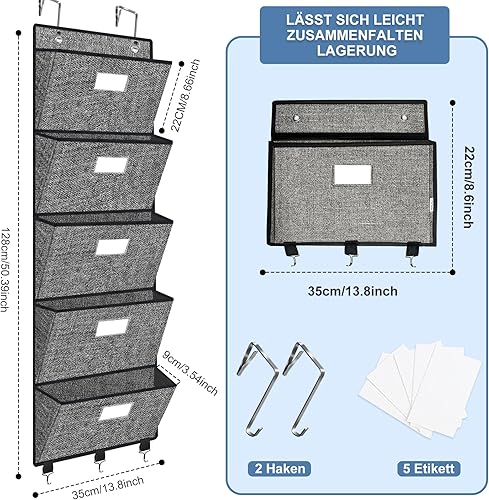 VERONLY Organiseur mural avec 6 grandes poches, grand rangement mural, porte-revues pour le bureau, la maison, l'école (noir) - Nail Gallerys