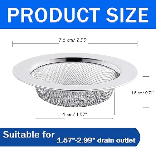 4 Pcs Bouchon Evier Cuisine Inoxydable, Diamètre Extérieur 7,6 CM × Hauteur 1,8 CM, Filtre Evier Cuisine, Grille Evier pour Salle de Bain Cuisine - Nail Gallerys