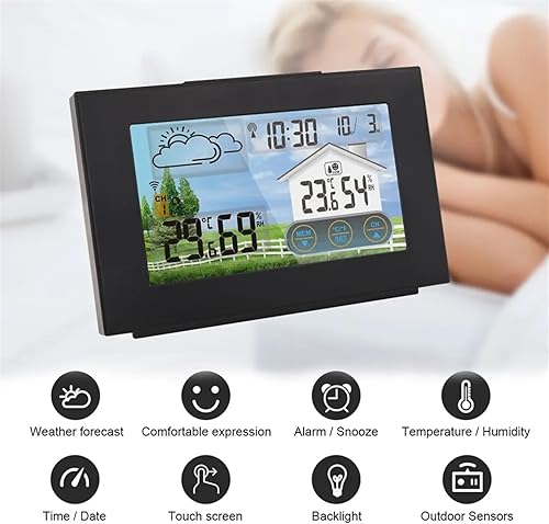 Station météo, Station météo sans fil, prévisionniste, thermomètre et hygromètre d'intérieur et d'extérieur avec capteur, écran tactile couleur, réveil, calendrier(FJ3383F) - Nail Gallerys