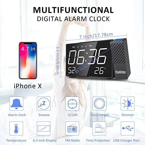 Cadrim Radio Réveil à Projection, Horloges à Projection de l'Heure et Température FM avec Double Alarmes,Numérique USB, Fonction Snooze, 12/24h - Nail Gallerys