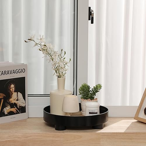 Plateau Rond décoratif pour Salle de Bain, Plateau de Parfum avec Socle en Bois pour décoration de Commode, Noir - Nail Gallerys