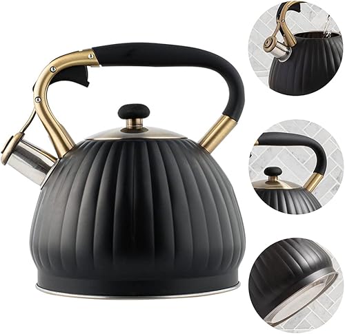 BESTonZON 1pièce Bouilloire Sifflante Inoxydable Noir Avec Poignée Isolante Bouilloire à Thé Pour Cuisinière Électrique Induction Sifflet Et Pratique - Nail Gallerys